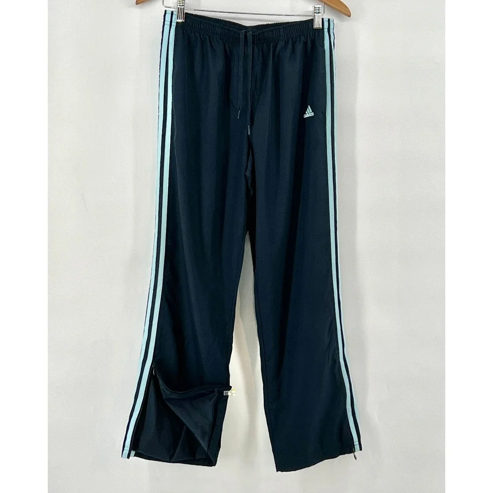 Adidas Track Pants Men M Navy Light Blue 3 Stripe Mesh Lined Zip Ankle Y2K Retro